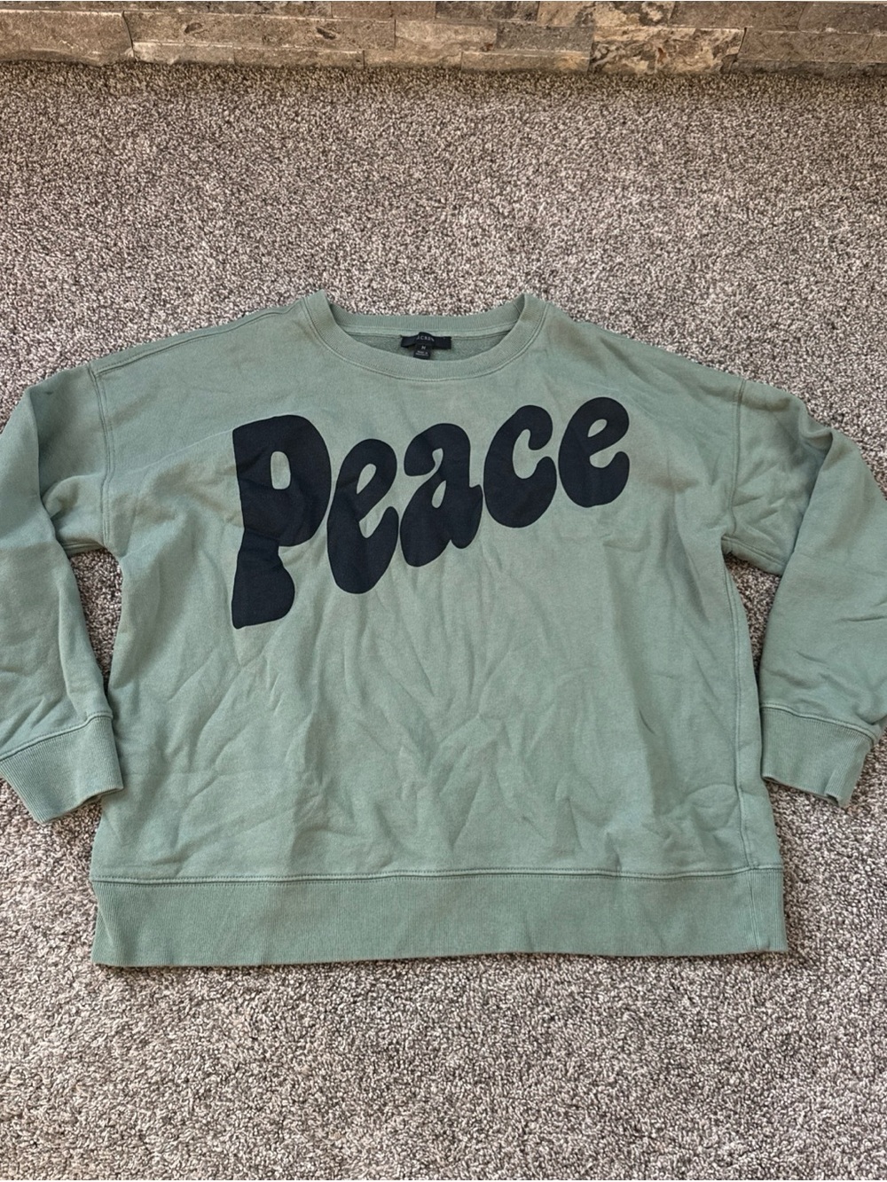 J. Crew Women’s Medium Peace Graphic Crewneck Sweatshirt Green Black 100% Cotton